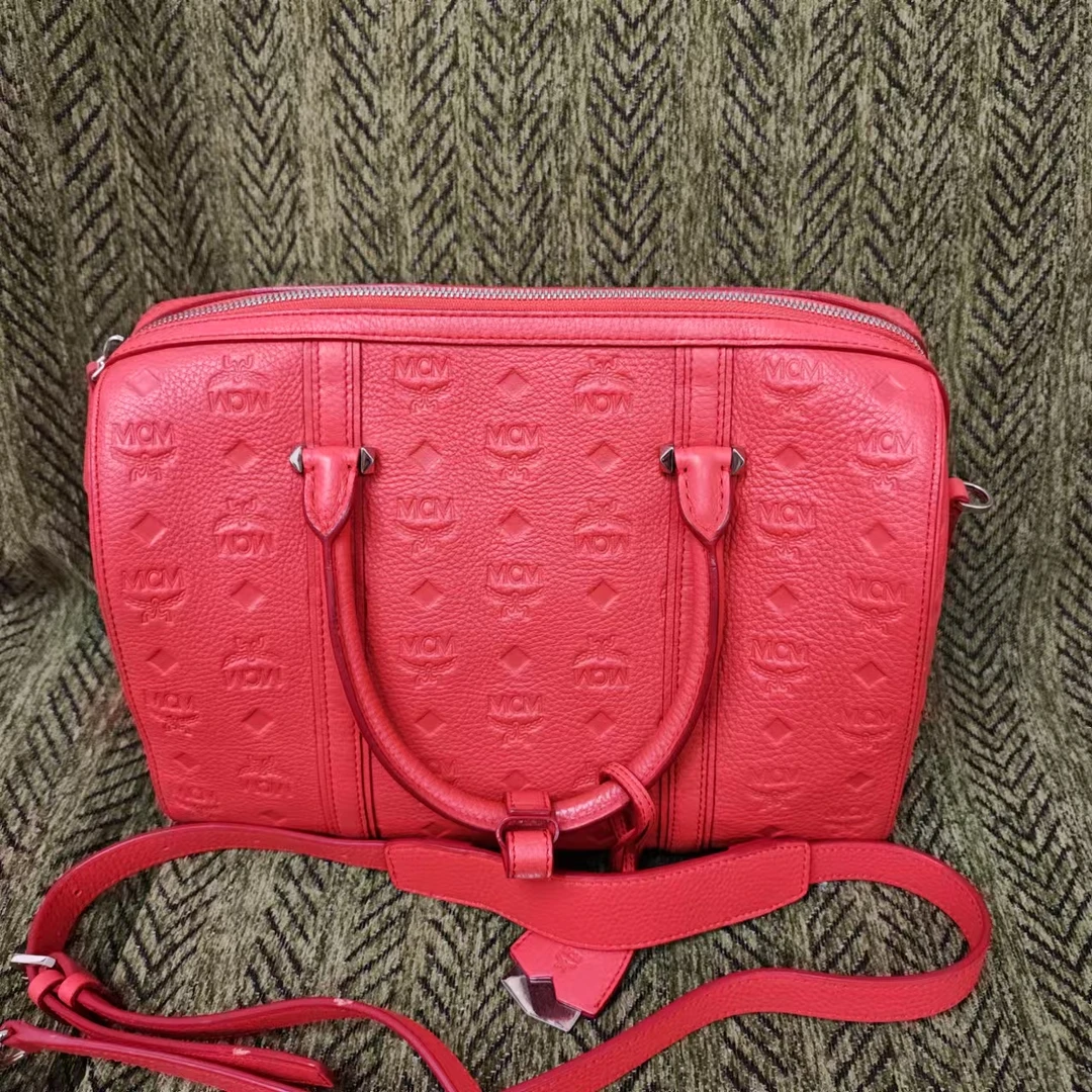 95新 MCM 【MCM专属】MCM 压纹款 西瓜红 中号 波士顿/BGG601290009