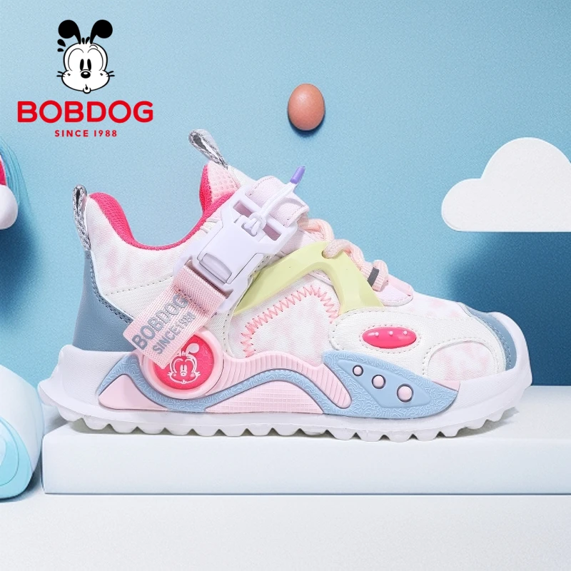 巴布豆女童皮面鞋子2025秋季中大童运动鞋防水休闲鞋男儿童跑步鞋