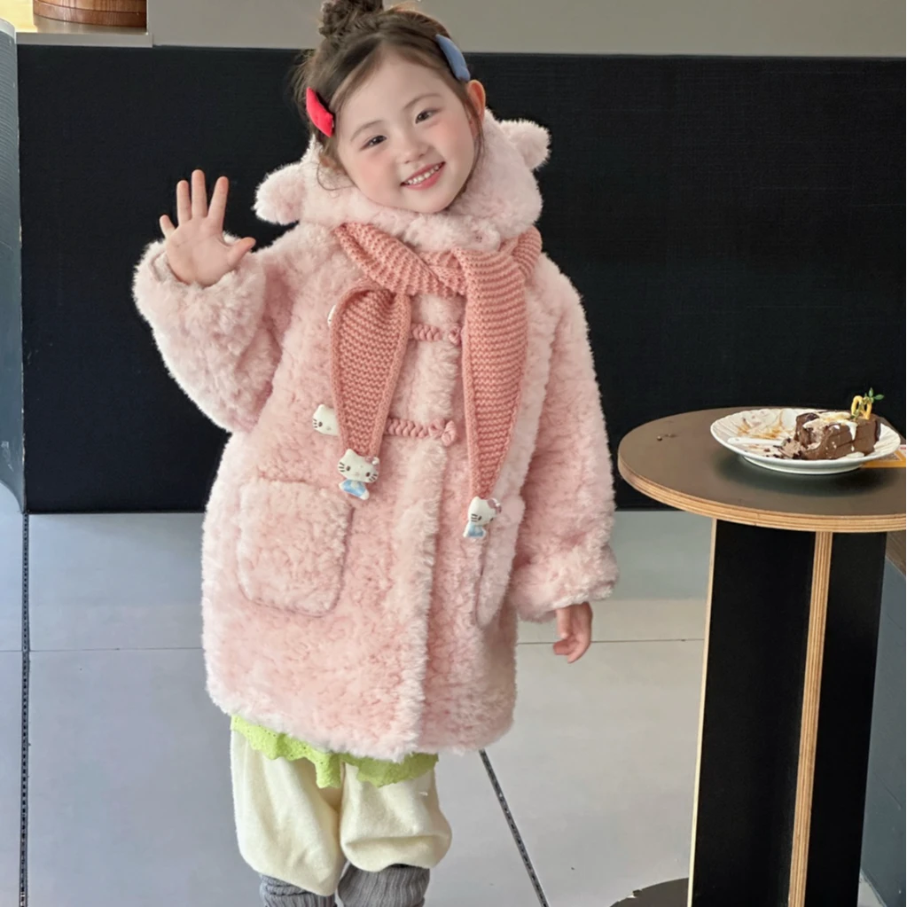 2025年新款女童韩系毛毛衣冬季保暖羊羔毛外套儿童休闲气质抗寒潮