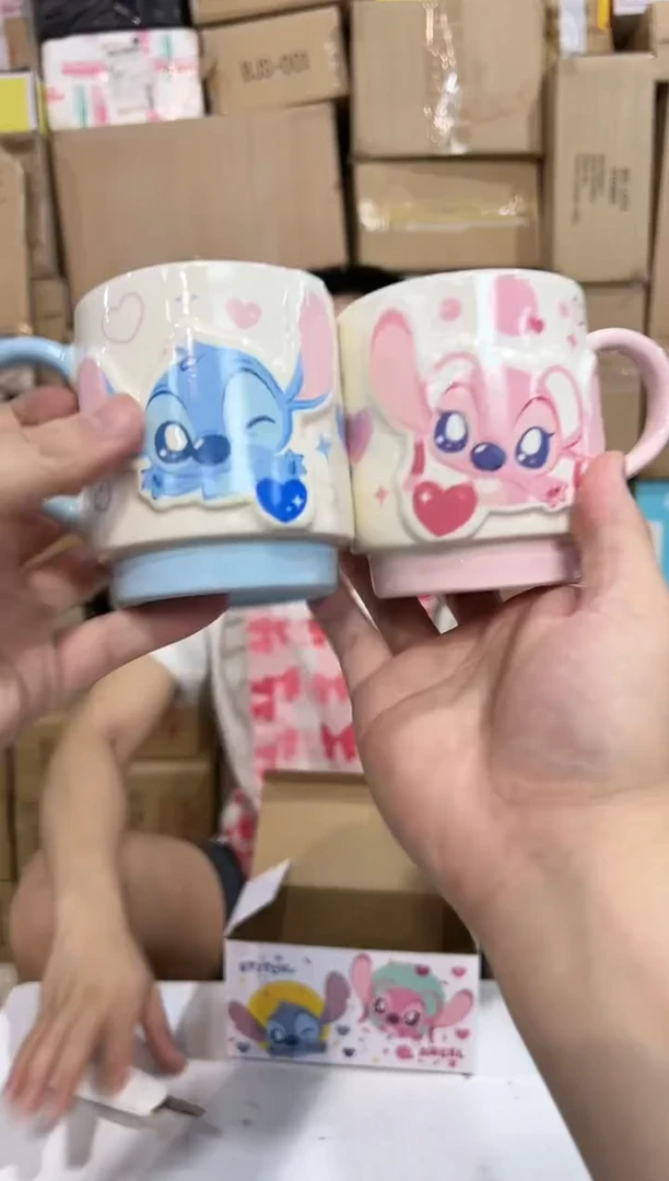 瓷片原盒Q版史迪仔安琪对杯