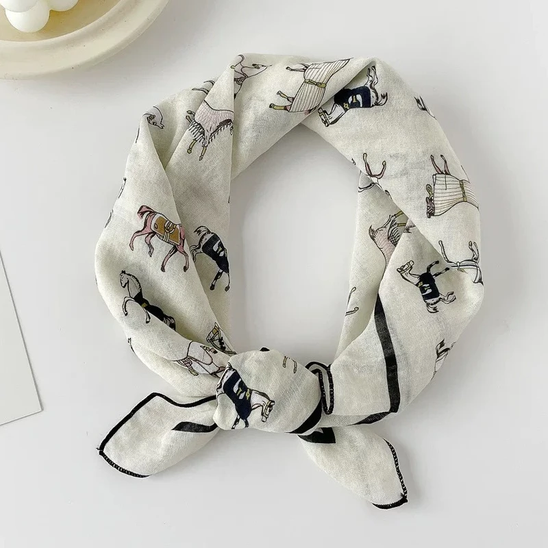 夏季2025新款丝巾女纯棉复古百搭装饰包头巾护颈腰果印花围巾