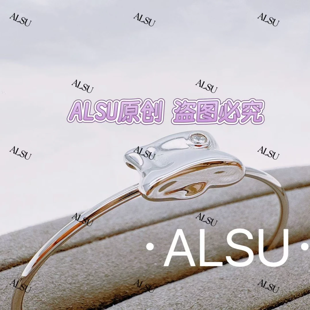 925银手镯 ALSU原创经典款壁石细手镯轻奢气质百搭银色精致