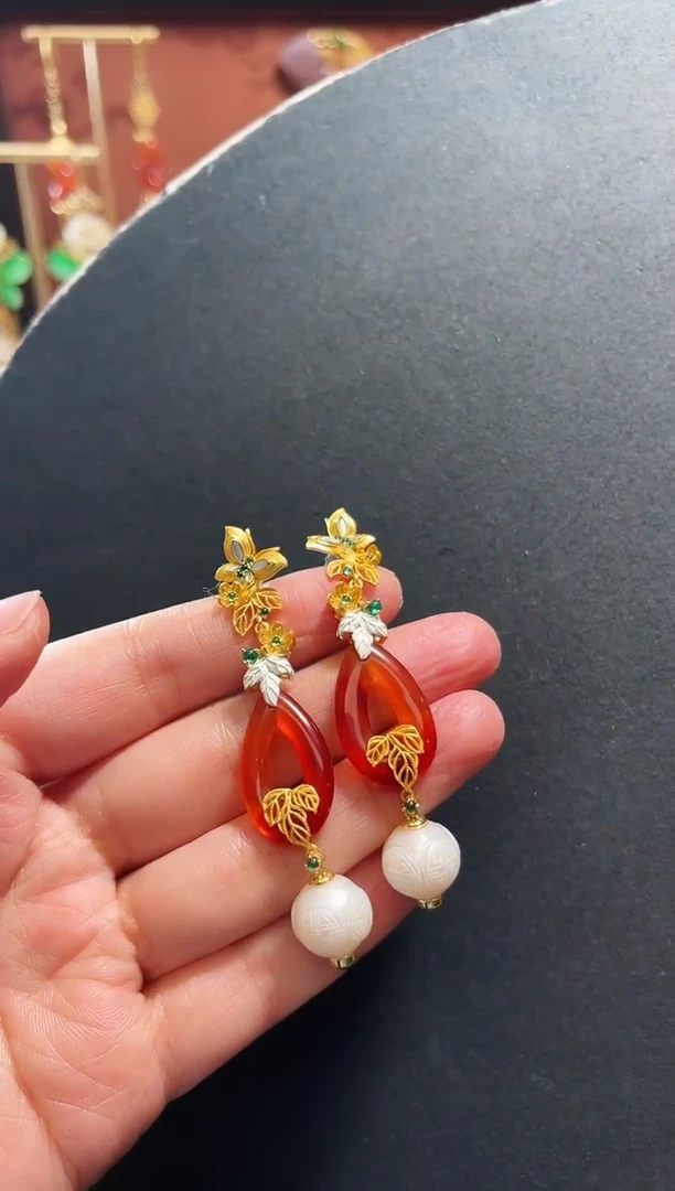 【闪购商品】玛瑙/玉髓耳饰银S925镶嵌耳饰