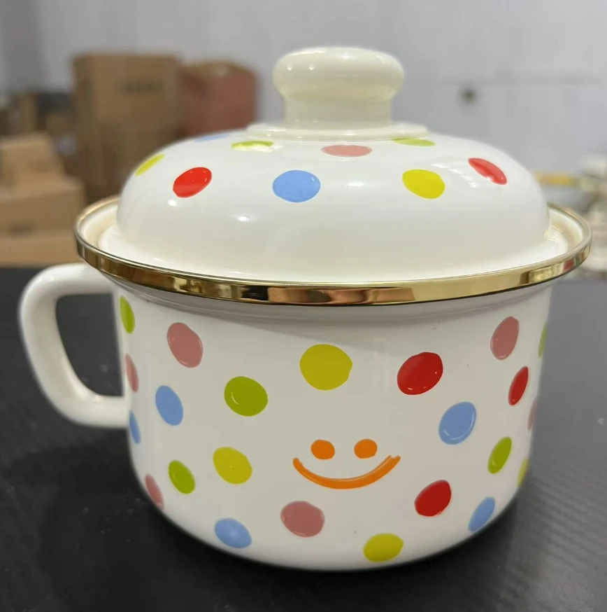 出口16公分波点搪瓷快餐杯