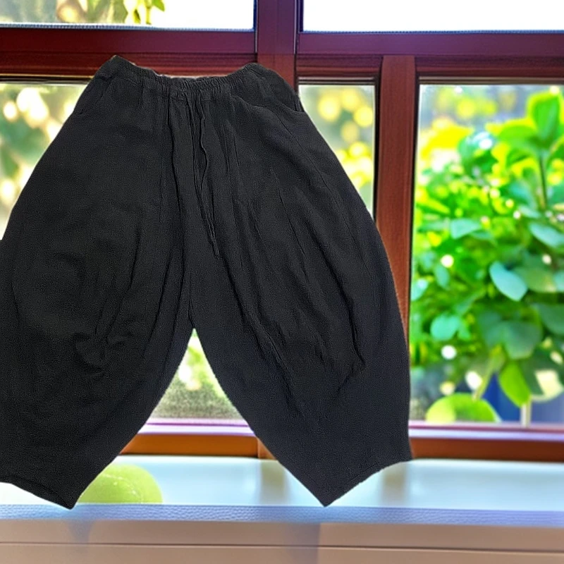 2025早春款棉麻拼接南瓜裤休闲时尚舒适纯色百搭女士花苞裤