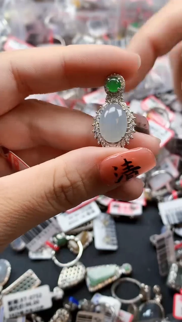 银S925镶嵌戒指翡翠天然A货缅甸翡翠