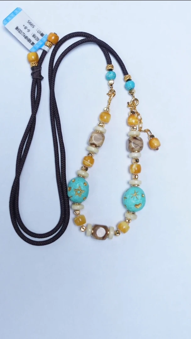 未镶嵌绿松石颈饰绿松根珀项链