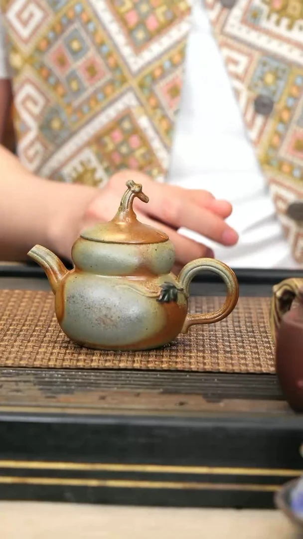 紫砂摆件12《葫芦紫砂壶》柴烧