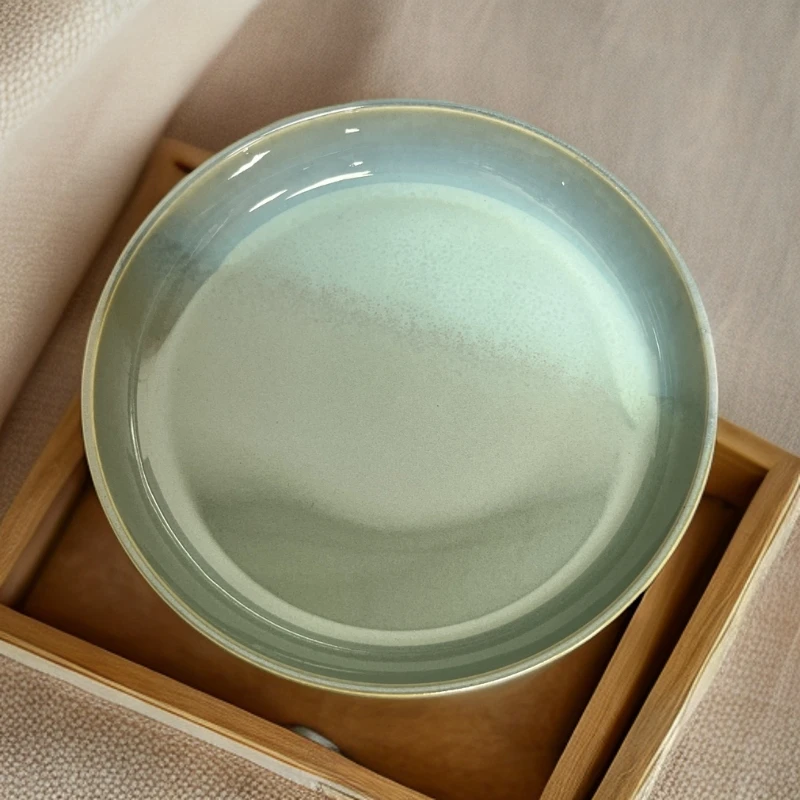 新款【2个装】复古高颜值渐变窑变绿深盘家用汤盘菜盘微瑕疵3723
