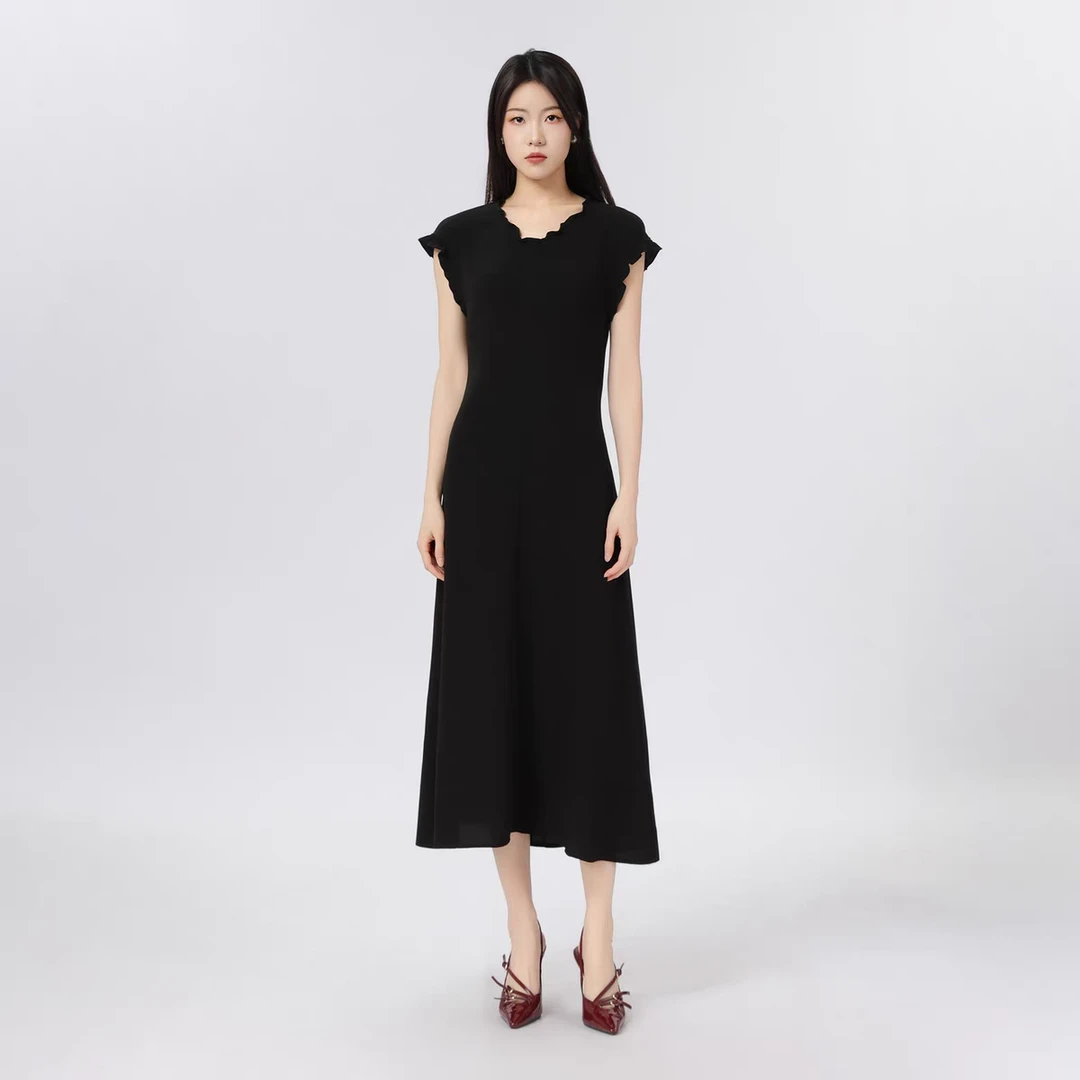 同款2025年夏季新款气质优雅小黑裙修身显瘦长款连衣裙女550009