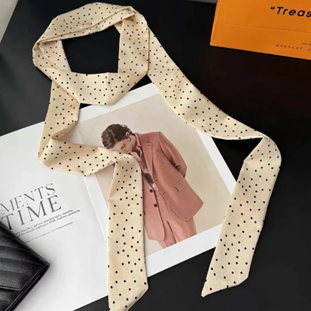 米色波点丝巾轻奢高档小方巾女系脖发带春季新款气质时尚法式夏季