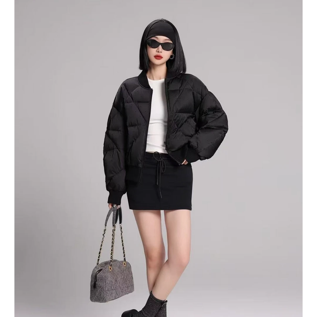 h6176  时尚大版羽绒服新款满天星欧货网红款纯色菱格款