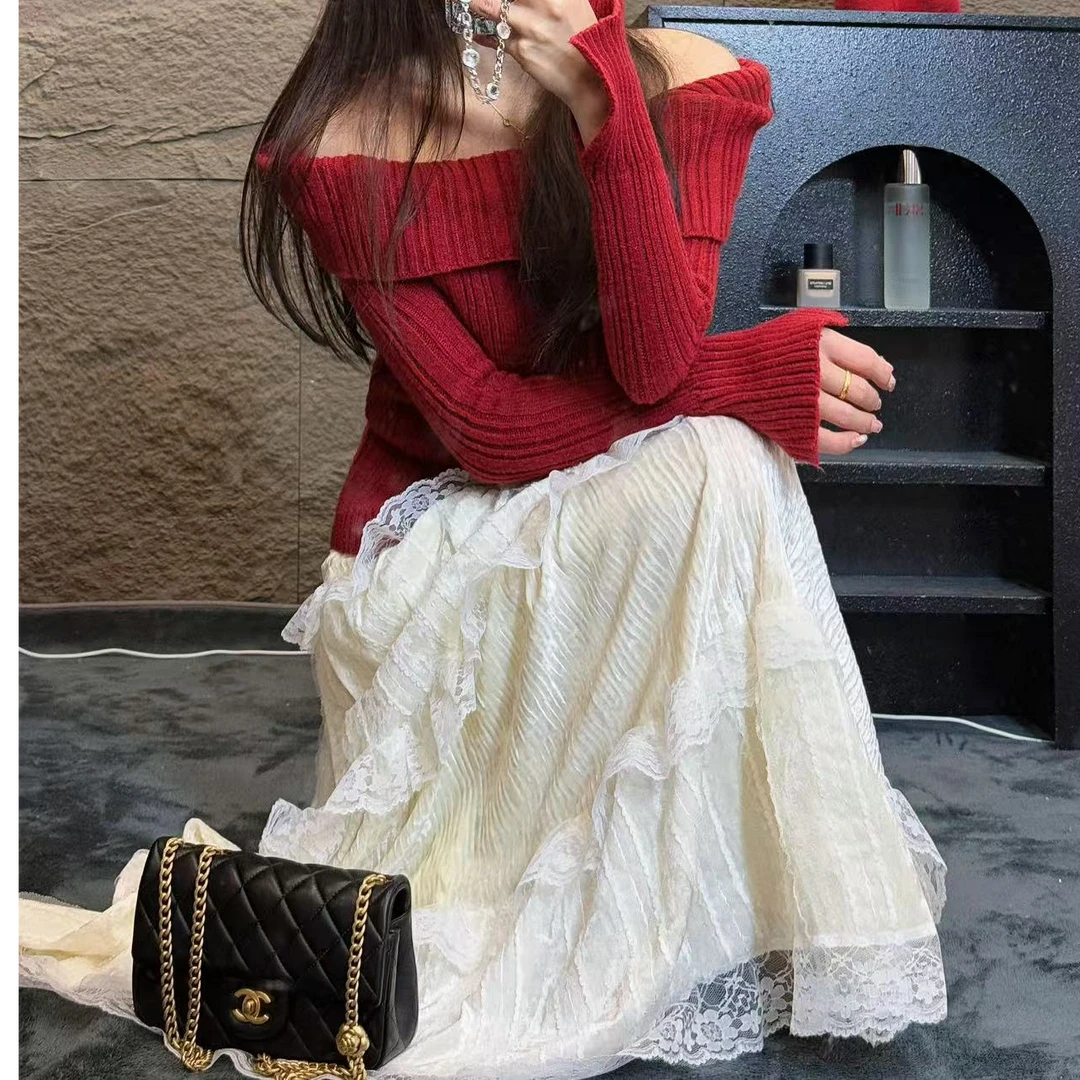 直播专享高颜值半身裙法式甜美风蕾丝显瘦气质百搭中长款修身