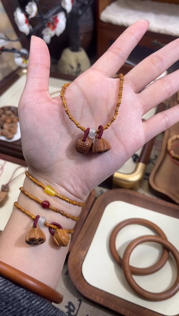 手串桃核【桃缘行】竹节「福气莲莲」桃木桃核辟、挡、驱、护 备注手围