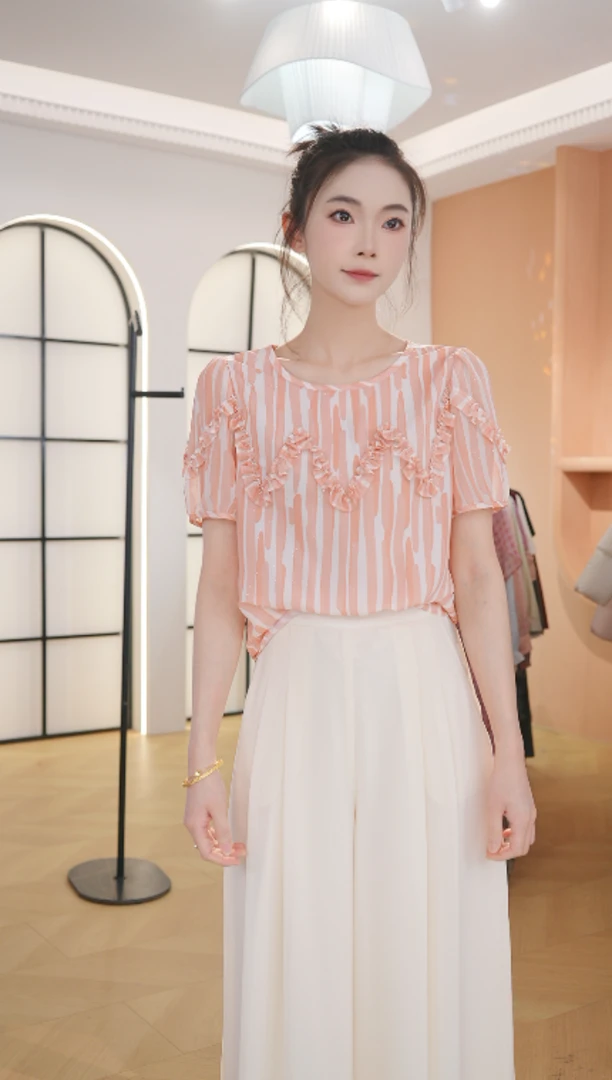 Z8610夏新款女装显瘦时尚小衫气质百搭短袖上衣衬衫女