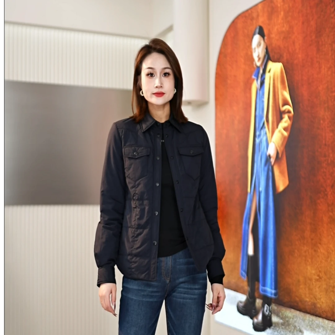 GIRDEAR/哥弟秋冬新款时尚复古保暖翻领单排扣棉服外套女 140018