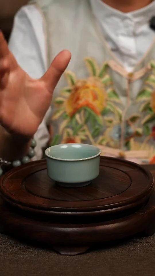 瓷片仿古天青直口杯60ml 微瑕 不带礼盒