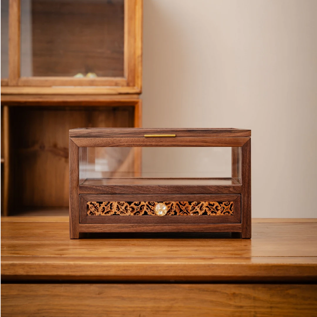 胡桃璃核单层抽屉收纳柜茶具架LQ1260