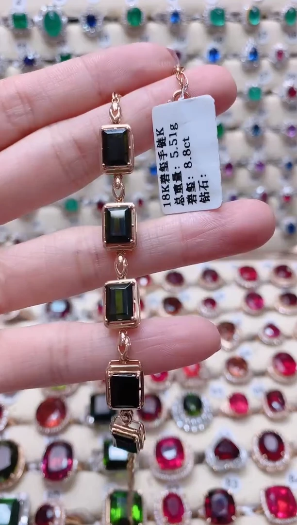 【闪购商品】碧玺18K金手链18K金镶嵌1