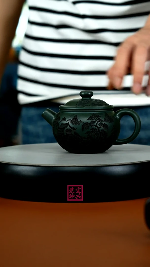 茶壶紫砂顾建华翡翠绿泥巨轮160cc