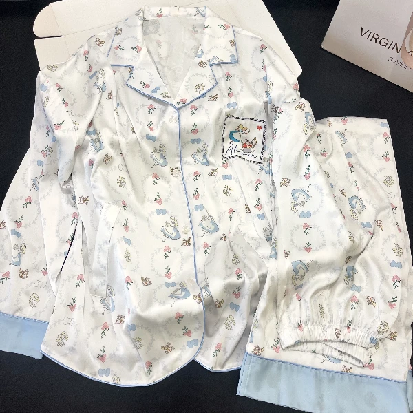 韩系甜美风可爱卡通碎花长袖睡衣女款夏季新款舒适长裤家居服套装