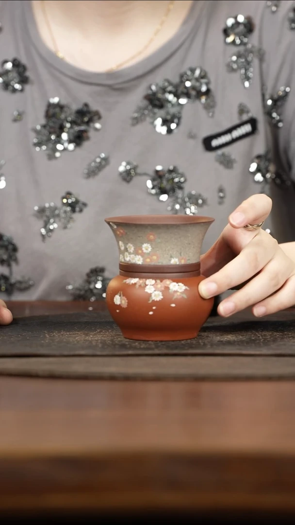 紫砂茶叶罐泥绘雏菊分离罐