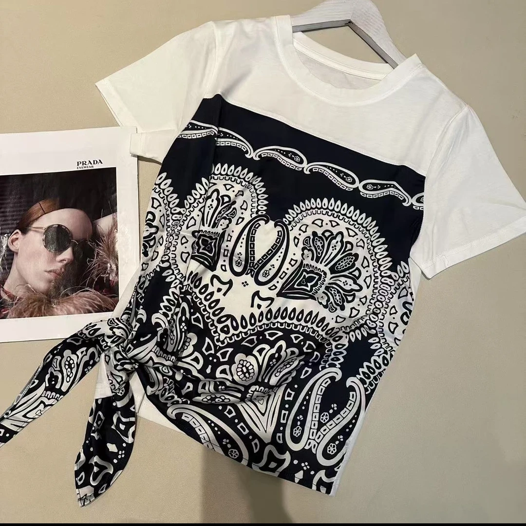 夏款圆领设计感时尚百搭短袖显瘦上衣款女