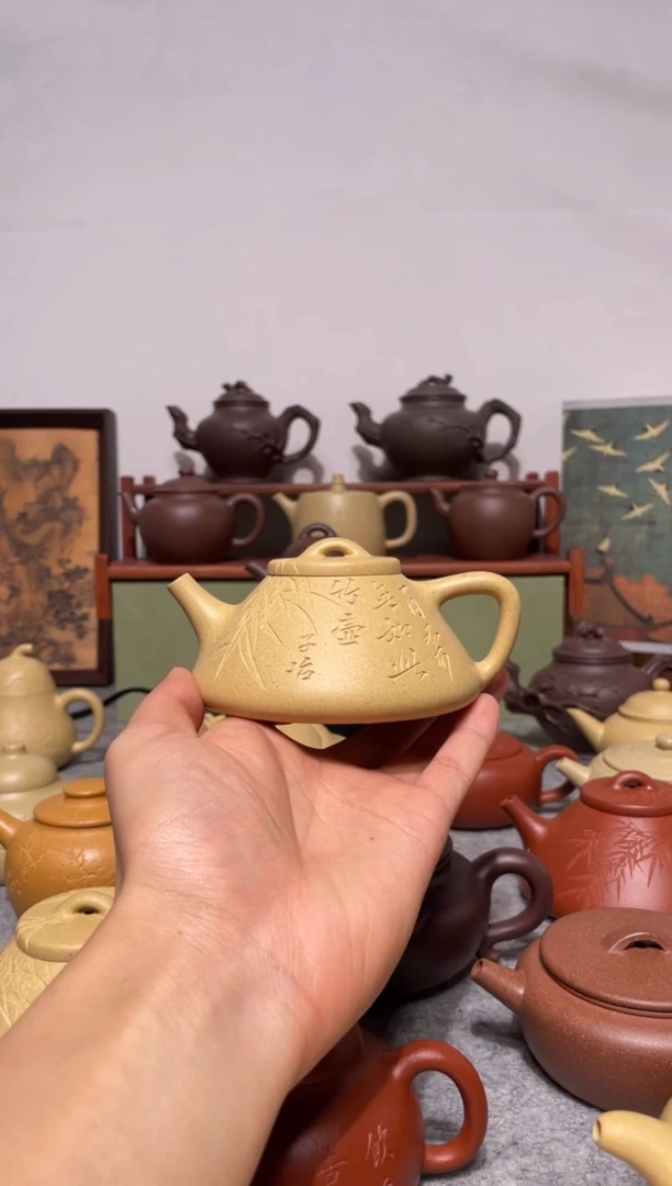 茶杯紫砂宝山墨绿半手工 子冶石瓢200cc