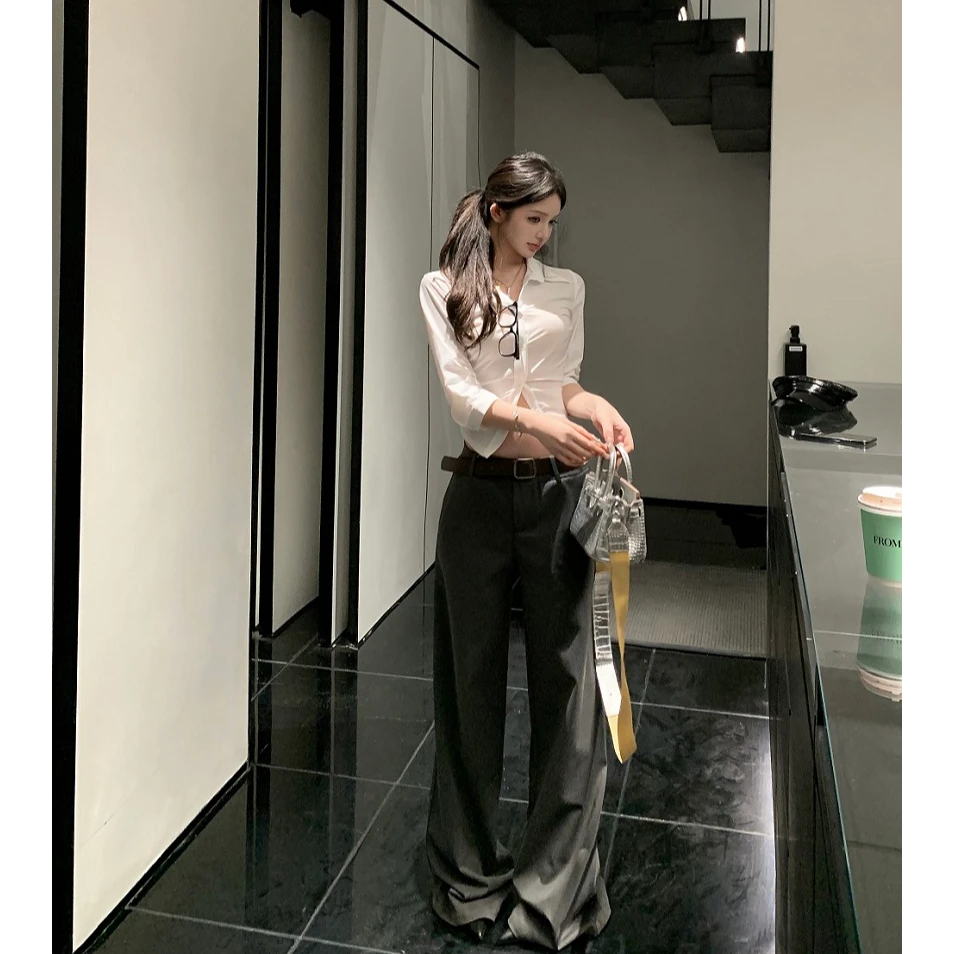 2025炸街潮款裤子女秋季辣妹低腰西装裤显瘦垂感微喇叭裤子拖地裤