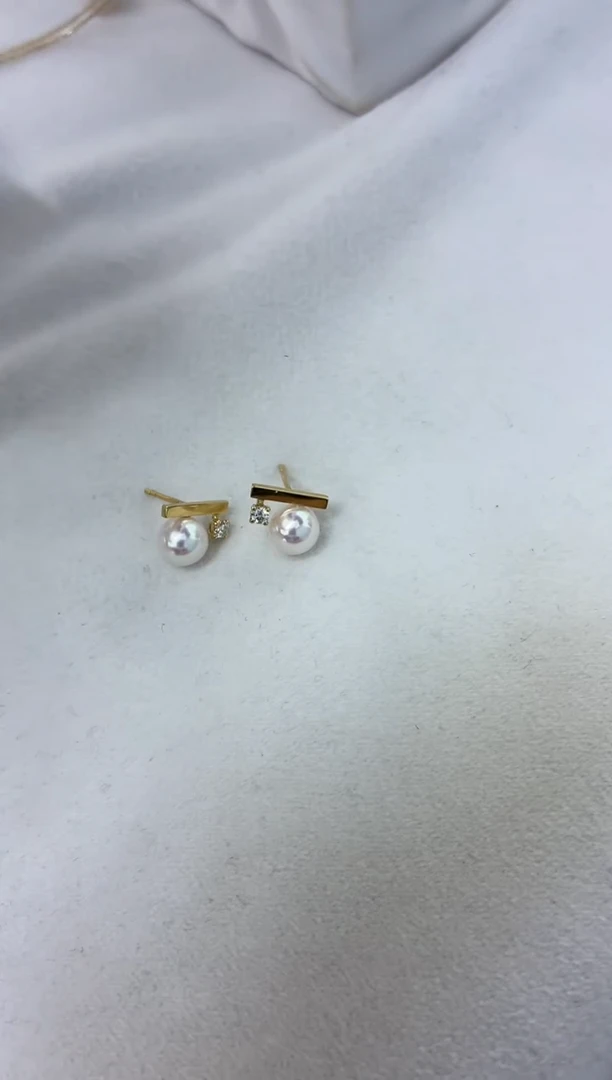 18K金镶嵌耳饰海水珍珠单钻平衡耳钉6.5-7