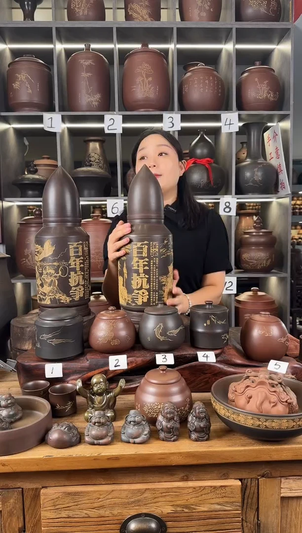 本陶手作坭兴陶真理茶叶罐一对手工痕迹