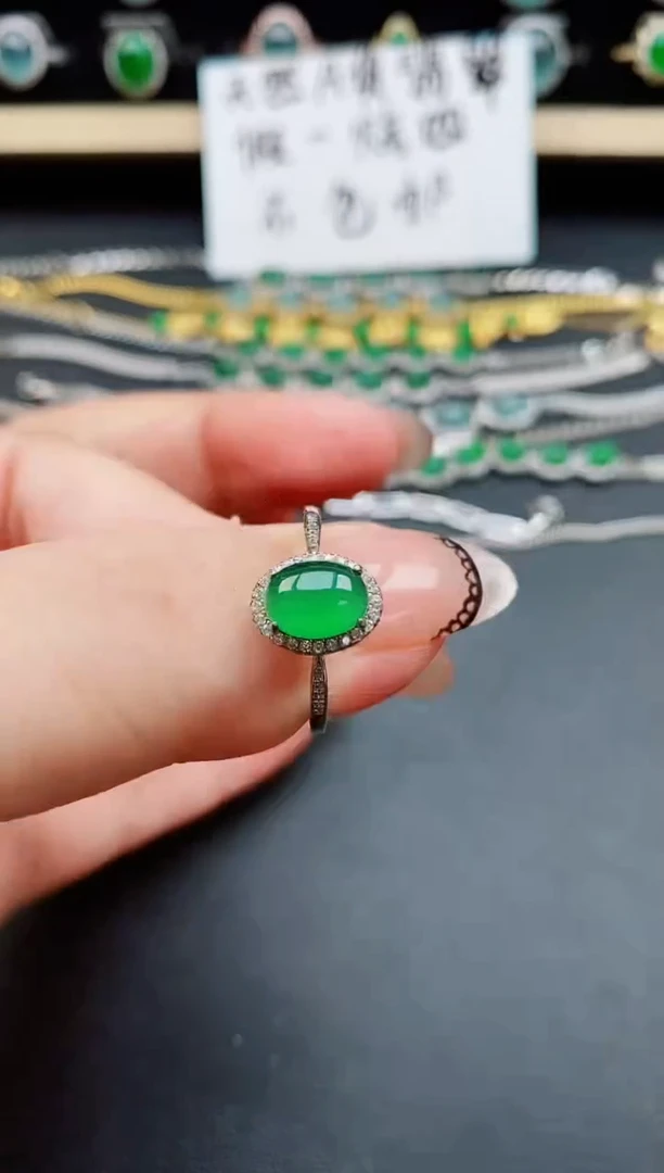 翡翠戒指银S925镶嵌5850