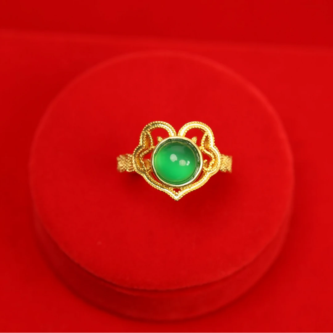 【小丁专属】时尚轻奢璀璨豪镶祥云筋斗云冰洋绿玛瑙戒指 DHJZ030