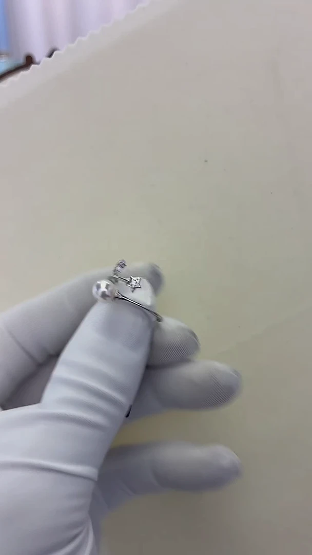 银S925镶嵌戒指海水珍珠Akoya 戒指 6-6.5,MM