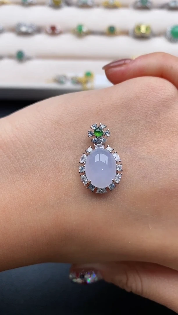 银S925镶嵌戒指翡翠天然缅甸A货翡翠22  5-