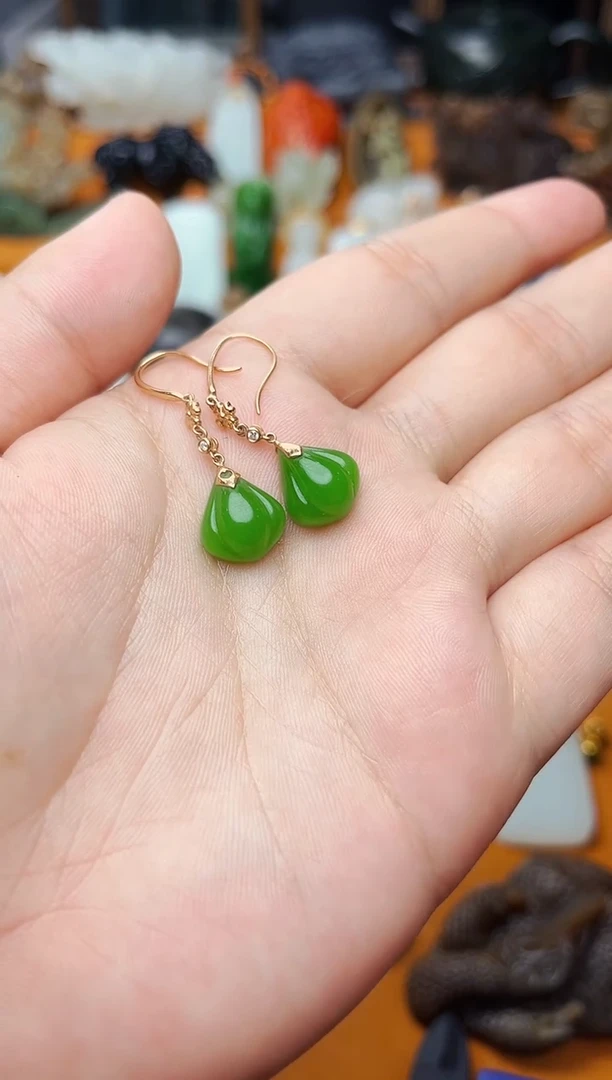 【闪购商品】和田玉耳饰18K金镶嵌耳饰