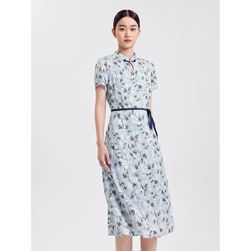 LANCY/朗姿【专柜同款】新款国风小碎花长裙连衣裙