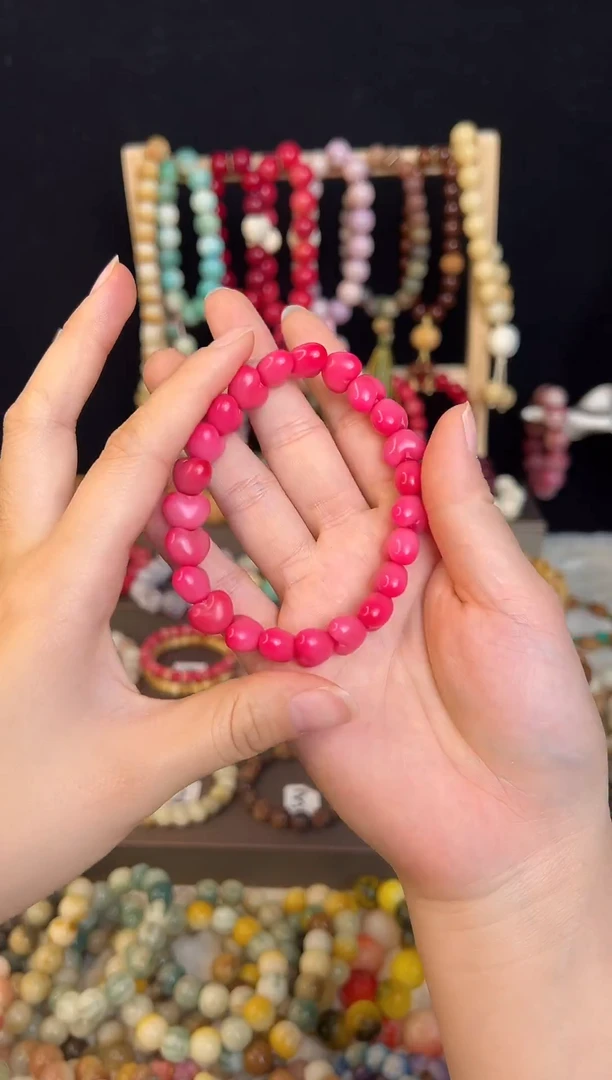 桃红色爱心猫爪菩提手串