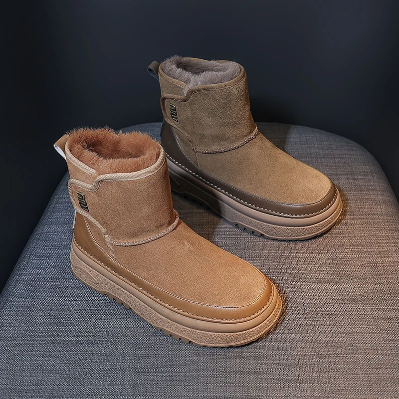 雪地靴女加绒保暖2025年冬季新款百搭真毛女鞋休闲时尚厚底雪地靴