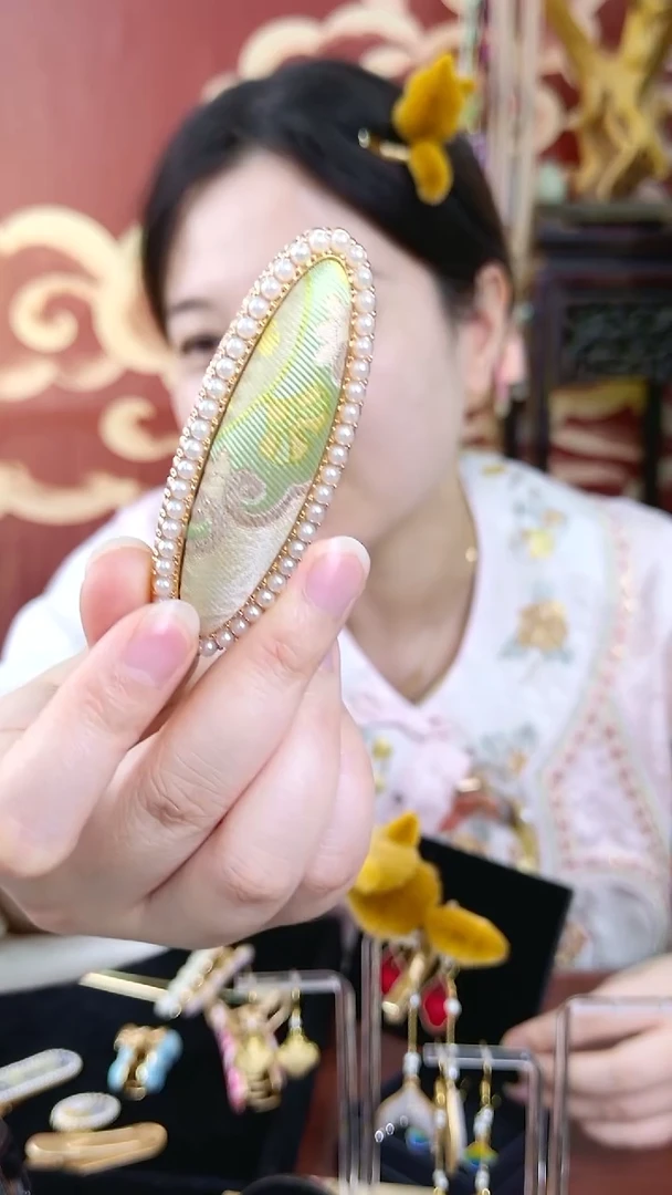 纯铜合金琉璃非遗绒花宋锦弹簧夹