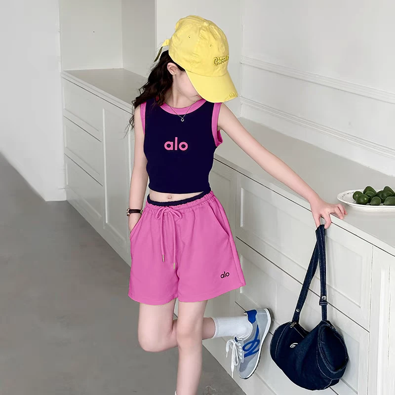 拼色夏季休闲风女童运动常规套装薄款网红无袖时尚洋气爆款童装