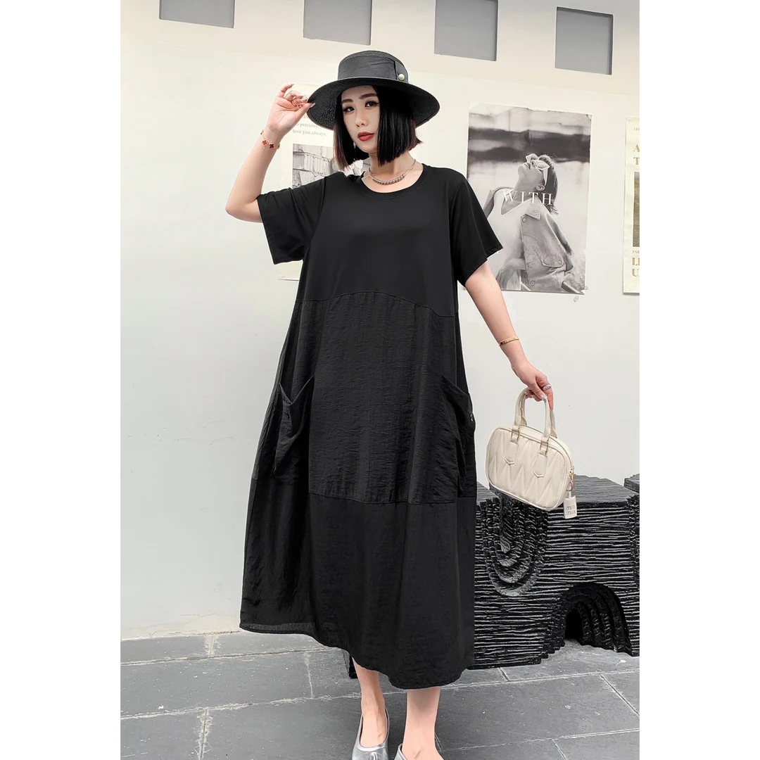 932 街头风时尚圆领简口袋大气连衣裙