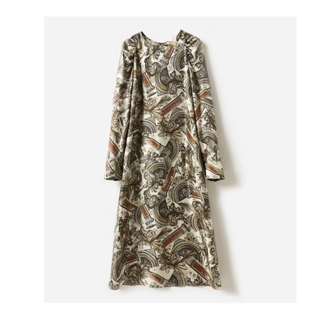 GINAYOLAN/瑾颜【巴洛克】奢华面料全桑蚕丝印花长款轻柔连衣裙女