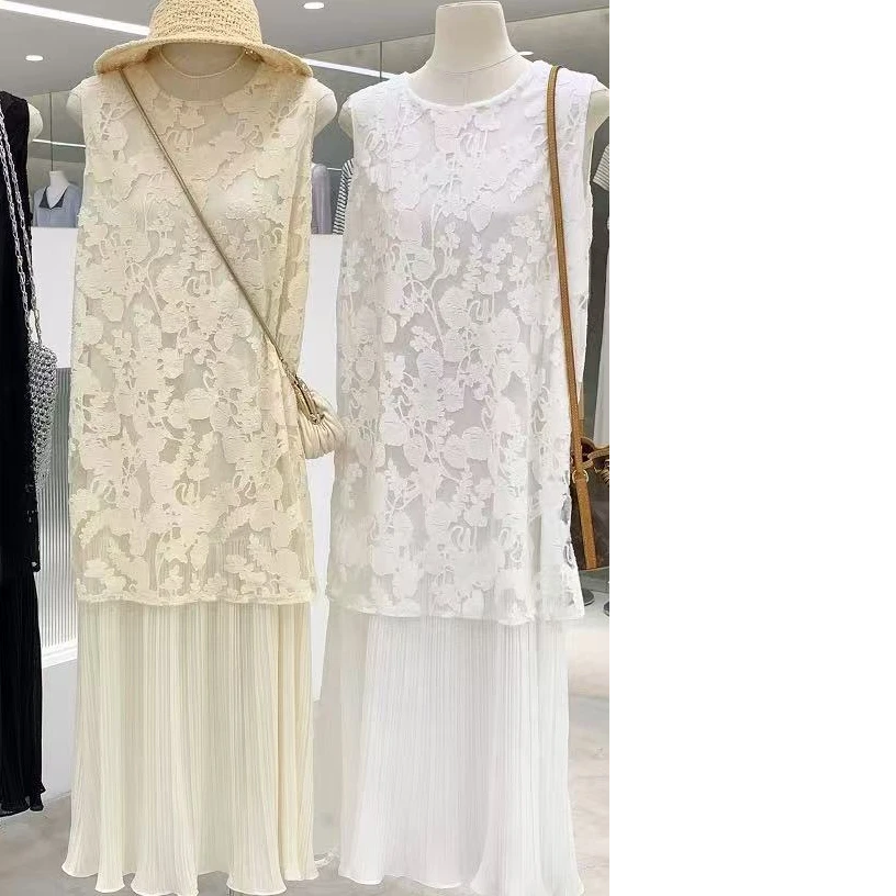 2529法式浪漫风重工蕾丝提花背心连衣裙