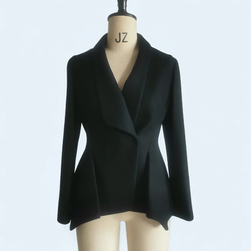 金乔秋冬黑色毛呢时尚设计师款气质百搭短款上衣J64LN021199