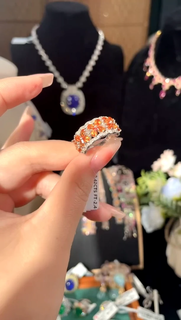 石榴石（芬达石）戒指银S925镶嵌戒指
