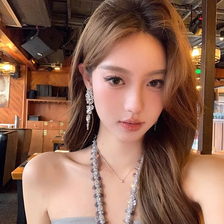 合金锆石耳饰 韩系千金 锆石流苏耳环轻奢高级感礼服气质大气耳饰