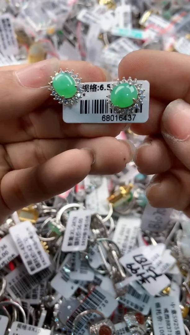 银S925镶嵌戒指翡翠666---9