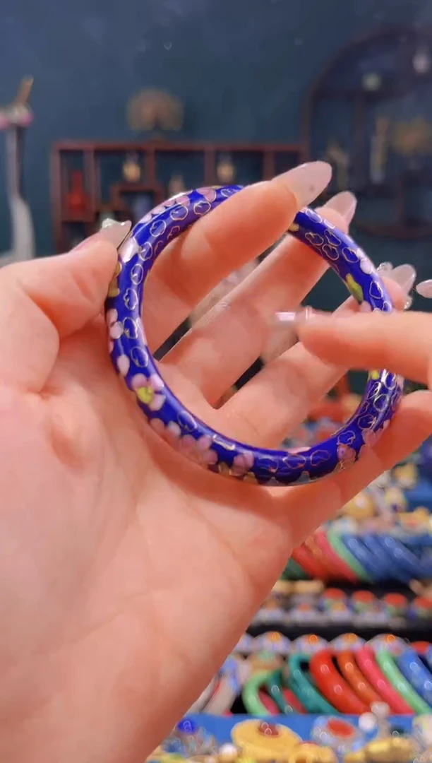 景泰蓝棍镯细宝蓝色圈口55-60