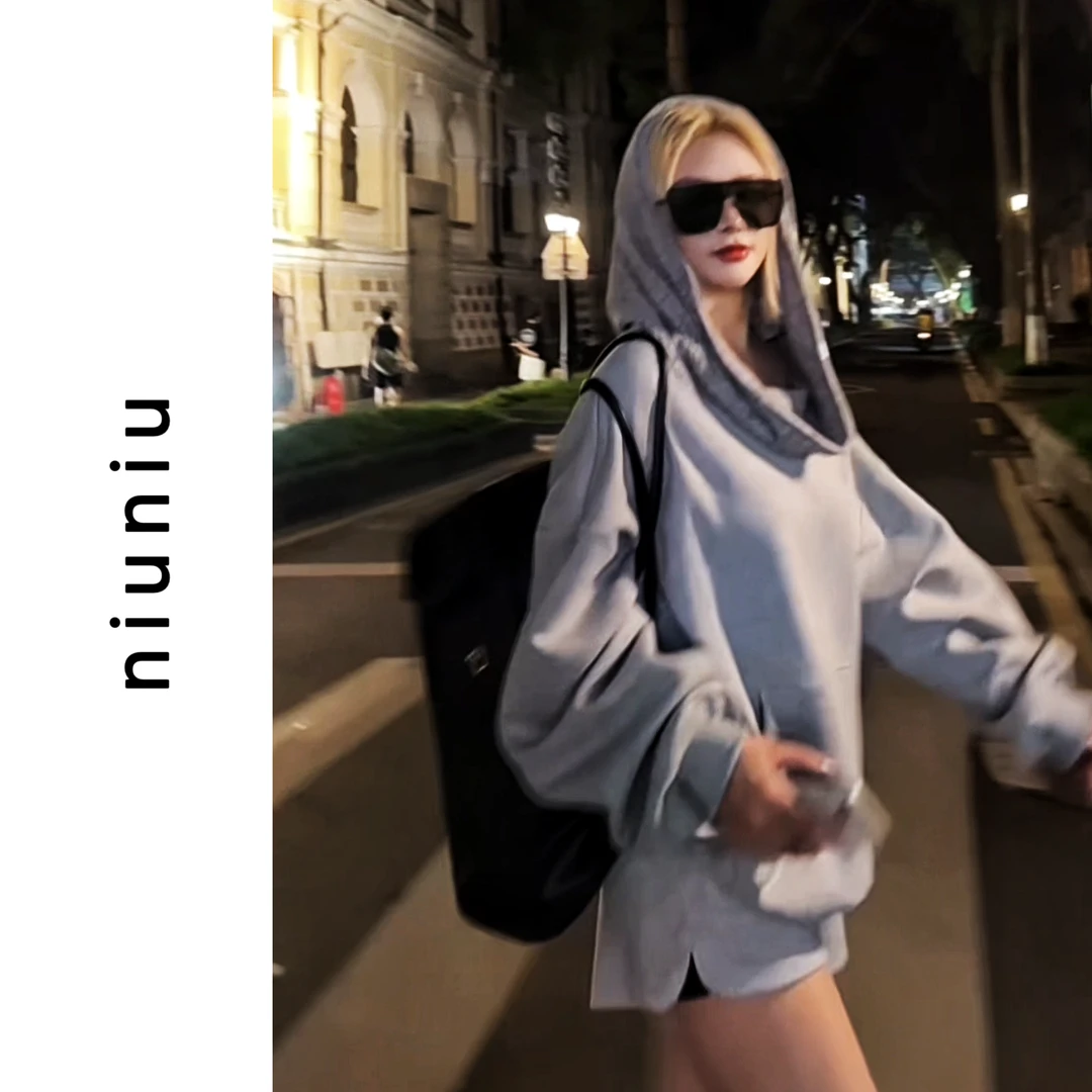 niuniu妞妞/『两穿卫衣套装』时尚宽松连帽休闲风卫衣套装可一字肩